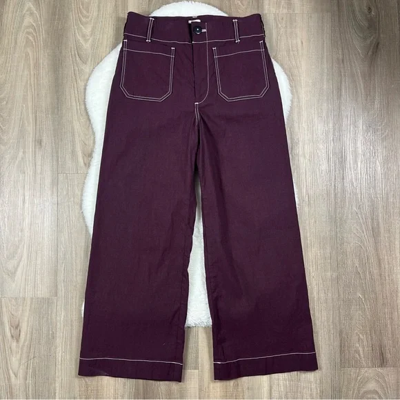 NWOT Maeve The Colette Crop Wide-Leg Pants Contrast-Stitch Edition Anthropologie - Picture 2 of 8